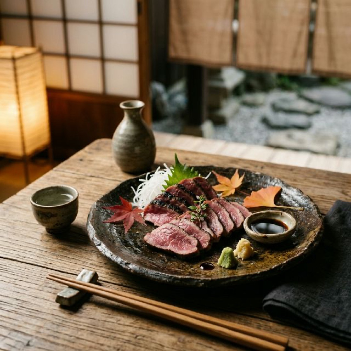 和食器に盛り付けられた鹿肉料理