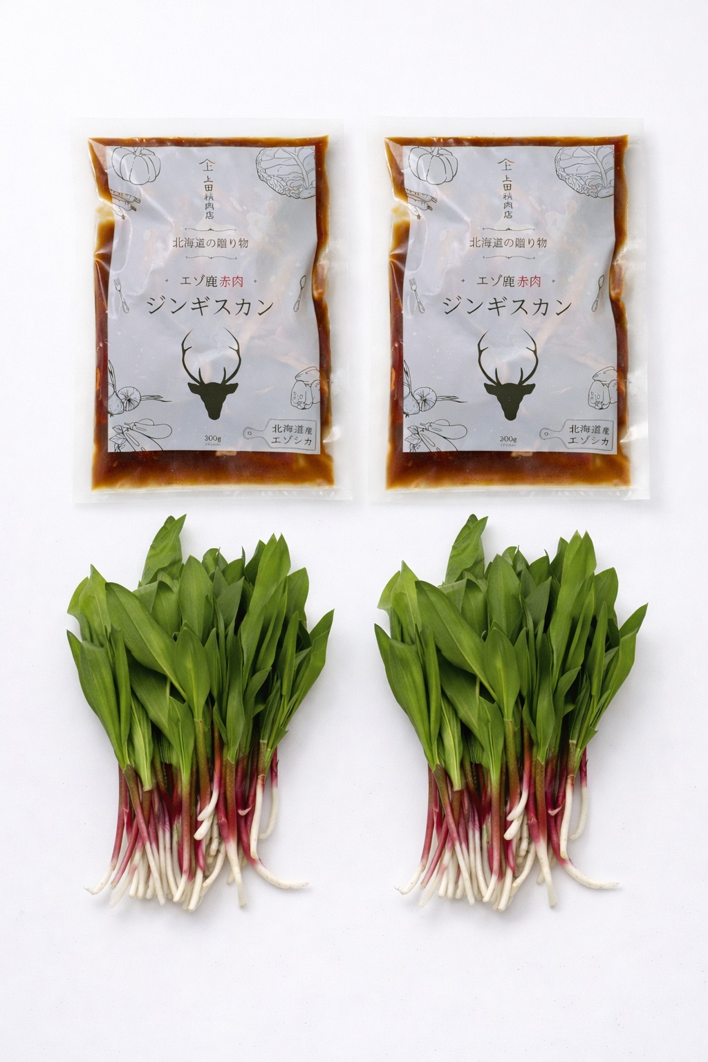 季節限定・予約販売】行者ニンニク400g エゾ鹿赤肉ジンギスカン300g×2 