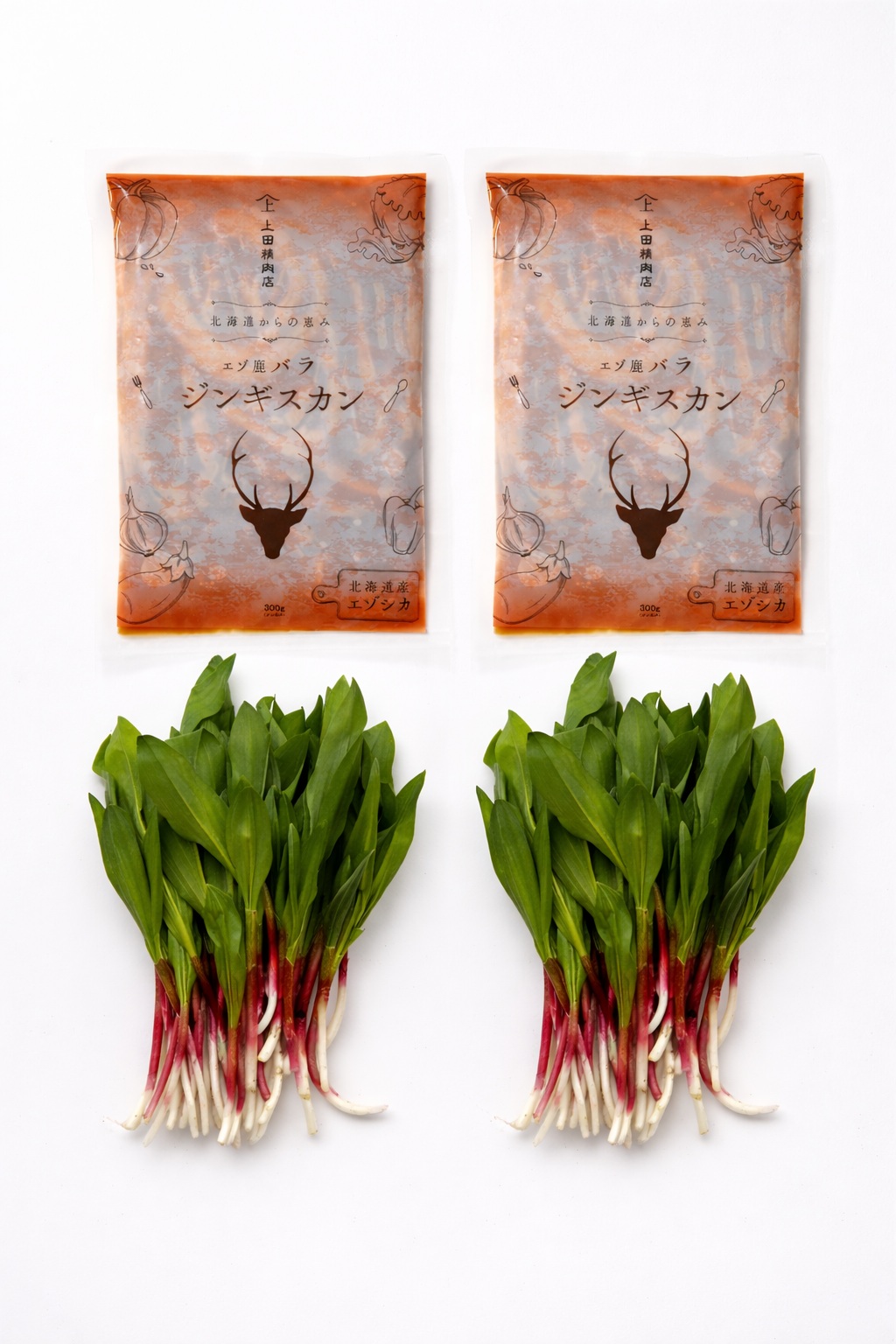 【季節限定・予約販売】行者ニンニク400g エゾ鹿バラジンギスカン300g×2